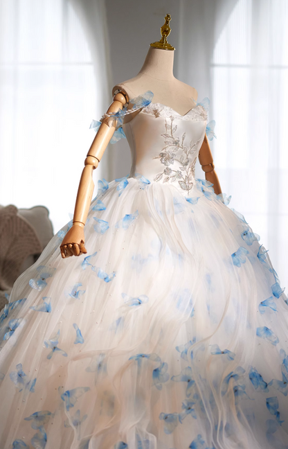Exquisite Off-Shoulder A-Line Ruffles Tulle Sweet 16th Dresses Butterflies Sequins Beads Prom Dress AP5023
