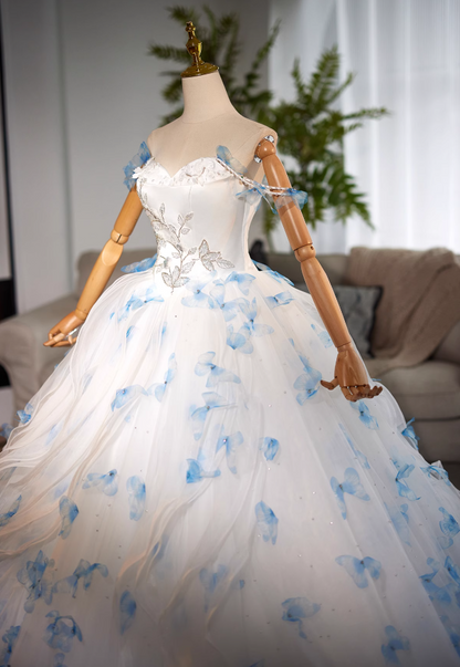 Exquisite Off-Shoulder A-Line Ruffles Tulle Sweet 16th Dresses Butterflies Sequins Beads Prom Dress AP5023