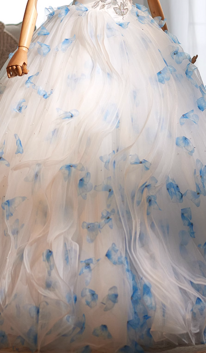 Exquisite Off-Shoulder A-Line Ruffles Tulle Sweet 16th Dresses Butterflies Sequins Beads Prom Dress AP5023