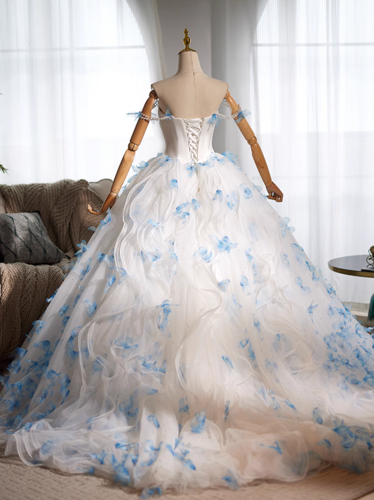 Exquisite Off-Shoulder A-Line Ruffles Tulle Sweet 16th Dresses Butterflies Sequins Beads Prom Dress AP5023
