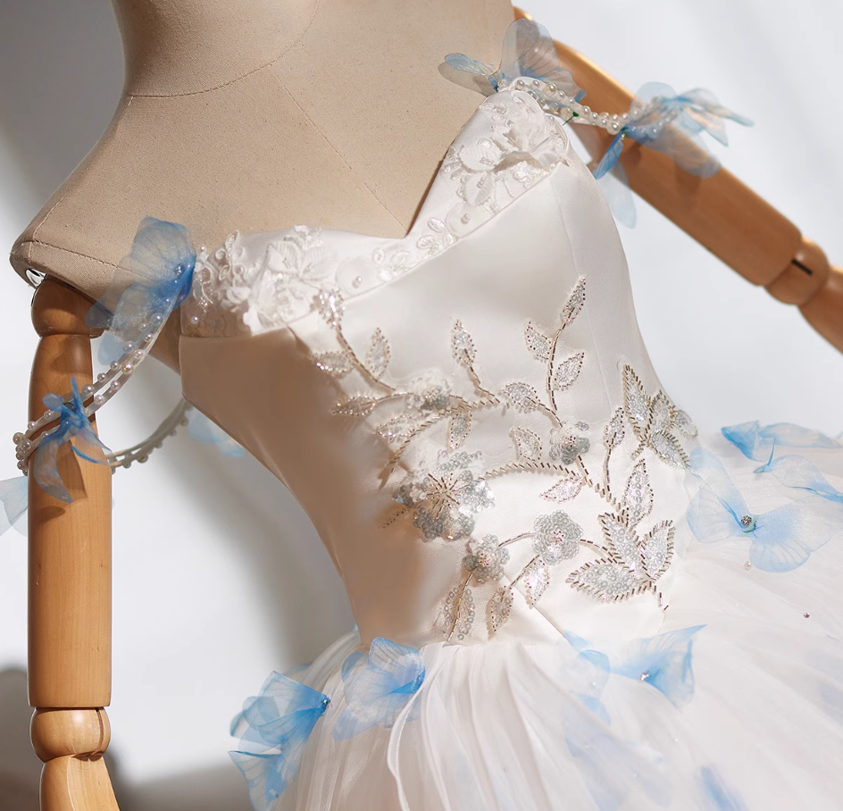 Exquisite Off-Shoulder A-Line Ruffles Tulle Sweet 16th Dresses Butterflies Sequins Beads Prom Dress AP5023