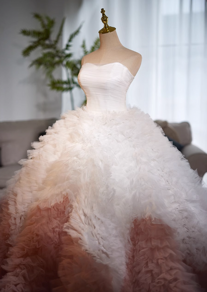 Romantic Strapless Ruffles A-Line Sweet 16th Gowns Color-Blocked Tulle Prom Dress AP5024