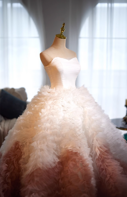 Romantic Strapless Ruffles A-Line Sweet 16th Gowns Color-Blocked Tulle Prom Dress AP5024
