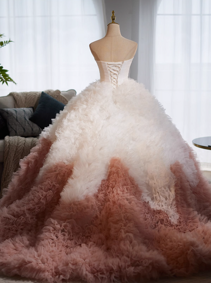 Romantic Strapless Ruffles A-Line Sweet 16th Gowns Color-Blocked Tulle Prom Dress AP5024