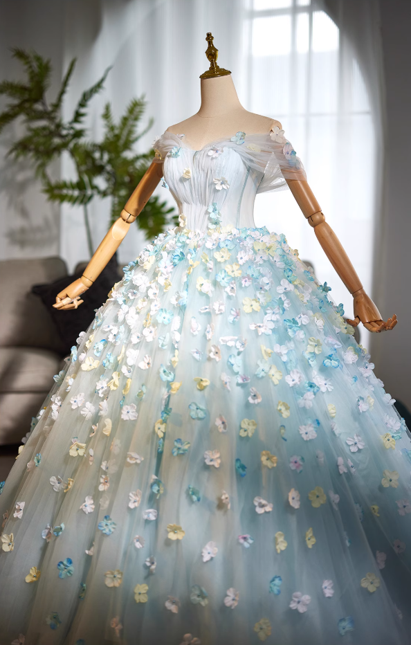 Ornate Off-Shoulder A-Line Tulle Sweet 16th Dresses Appliques Beads Prom Dress AP5025