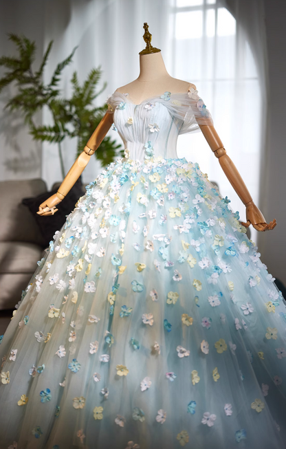 Ornate Off-Shoulder A-Line Tulle Sweet 16th Dresses Appliques Beads Prom Dress AP5025
