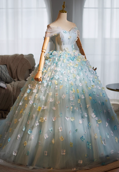 Ornate Off-Shoulder A-Line Tulle Sweet 16th Dresses Appliques Beads Prom Dress AP5025