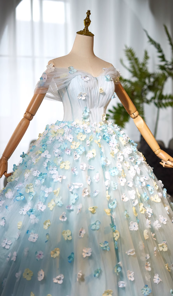 Ornate Off-Shoulder A-Line Tulle Sweet 16th Dresses Appliques Beads Prom Dress AP5025