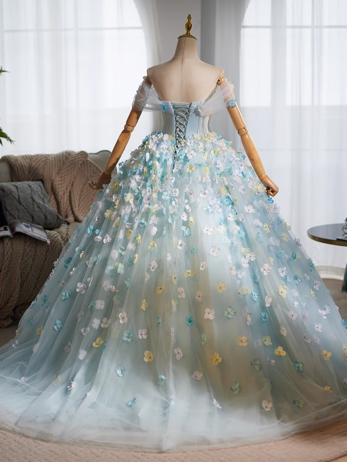 Ornate Off-Shoulder A-Line Tulle Sweet 16th Dresses Appliques Beads Prom Dress AP5025