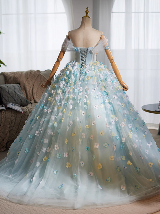 Ornate Off-Shoulder A-Line Tulle Sweet 16th Dresses Appliques Beads Prom Dress AP5025