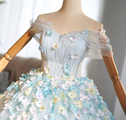 Ornate Off-Shoulder A-Line Tulle Sweet 16th Dresses Appliques Beads Prom Dress AP5025