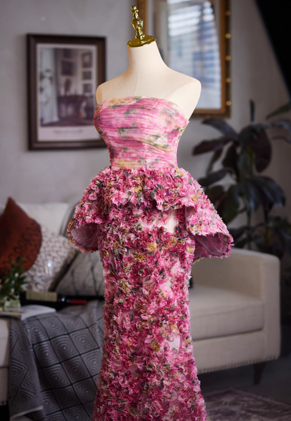Fabulous Strapless Floral Sweet 16th Mermaid Dresses Lace-Up Ruffles Tulle Prom Dress AP5026