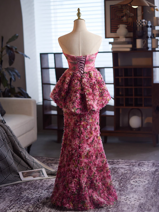 Fabulous Strapless Floral Sweet 16th Mermaid Dresses Lace-Up Ruffles Tulle Prom Dress AP5026
