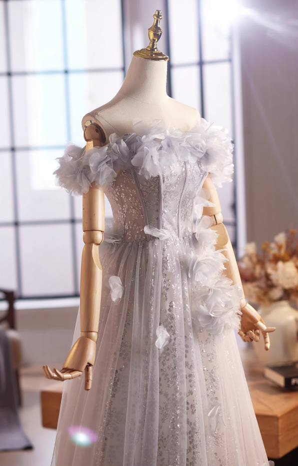 Chic Off-Shoulder A-Line Sweet 16th Dresses Appliques Sequins Tulle Prom Dress AP5027