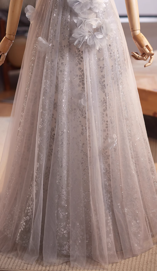 Chic Off-Shoulder A-Line Sweet 16th Dresses Appliques Sequins Tulle Prom Dress AP5027
