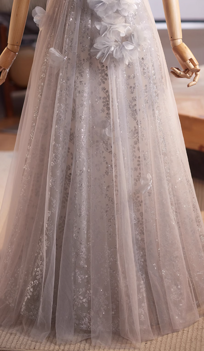 Chic Off-Shoulder A-Line Sweet 16th Dresses Appliques Sequins Tulle Prom Dress AP5027