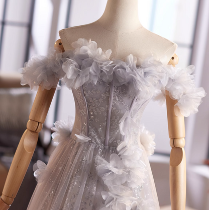 Chic Off-Shoulder A-Line Sweet 16th Dresses Appliques Sequins Tulle Prom Dress AP5027
