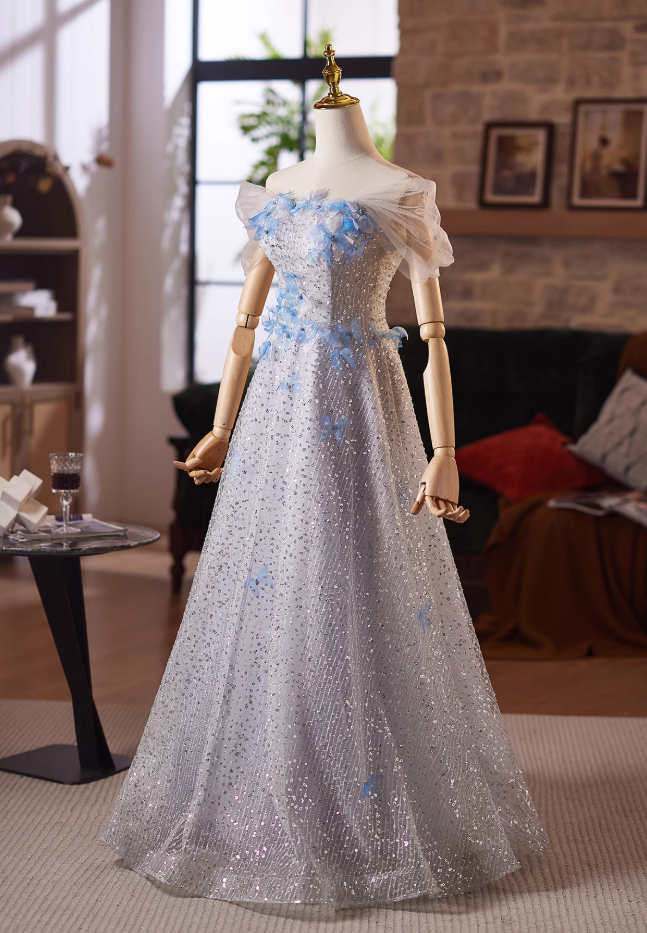 Luxury Off-Shoulder A-Line Sweet 16th Dresses Appliques Sequins Beaded Tulle Prom Dress AP5029