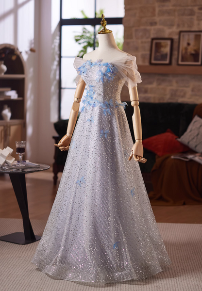 Luxury Off-Shoulder A-Line Sweet 16th Dresses Appliques Sequins Beaded Tulle Prom Dress AP5029