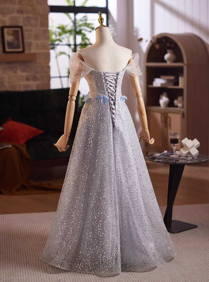 Luxury Off-Shoulder A-Line Sweet 16th Dresses Appliques Sequins Beaded Tulle Prom Dress AP5029