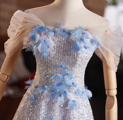 Luxury Off-Shoulder A-Line Sweet 16th Dresses Appliques Sequins Beaded Tulle Prom Dress AP5029
