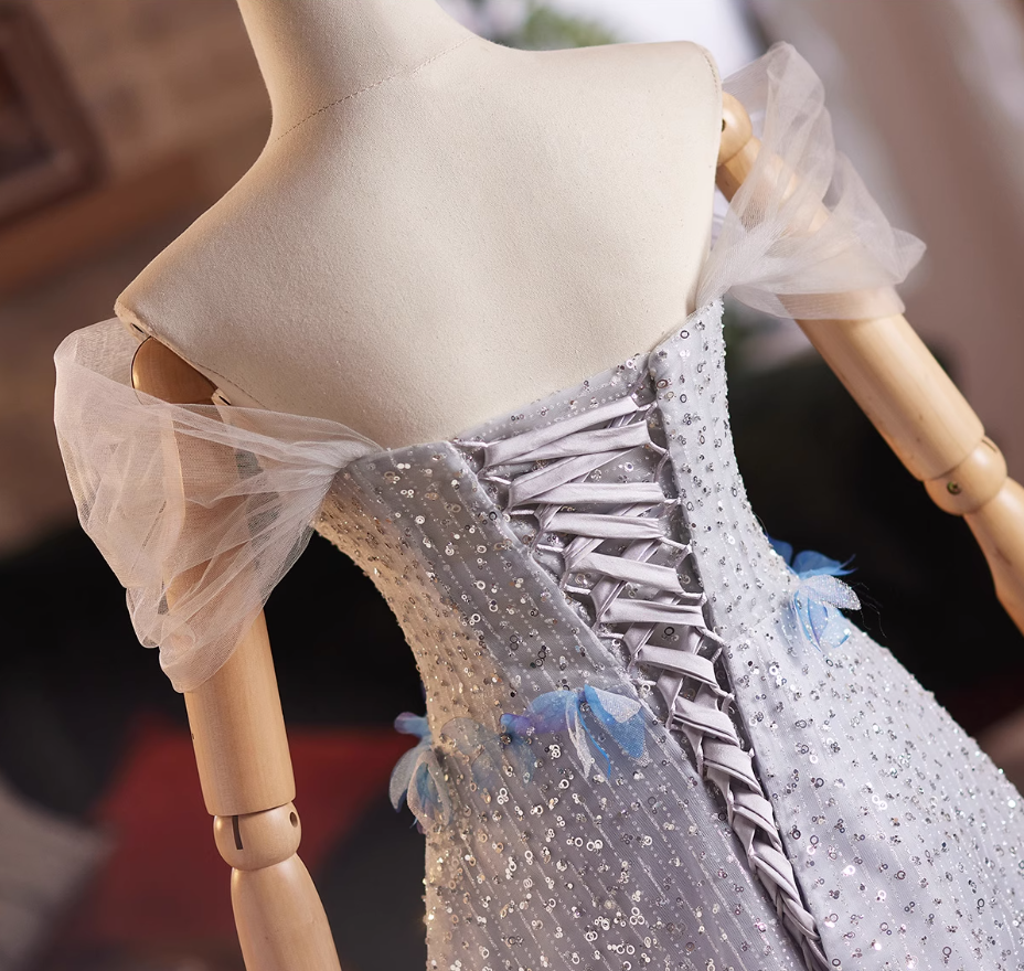 Luxury Off-Shoulder A-Line Sweet 16th Dresses Appliques Sequins Beaded Tulle Prom Dress AP5029