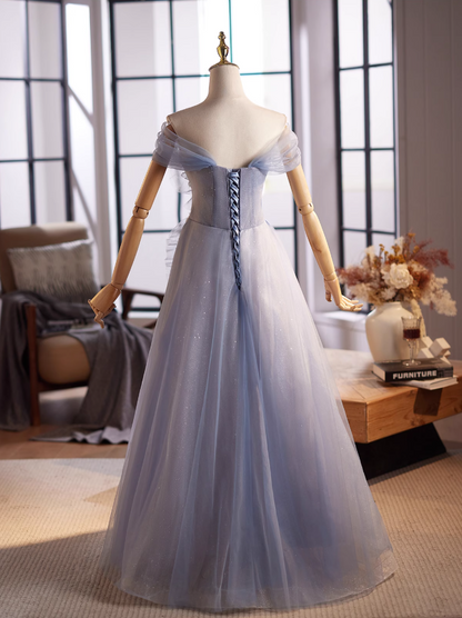 Graceful A-Line Off-Shoulder Ruffled Tulle Sweet 16th Dresses Appliques Sequins Beaded Prom Dress AP5030