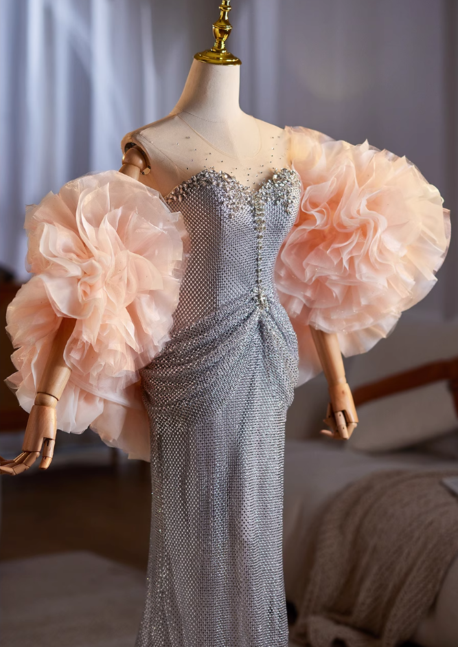 Classical Sheath Illusion Neck Draped Sweet 16th Dresses Beading Rhinestones Prom Dress AP5032