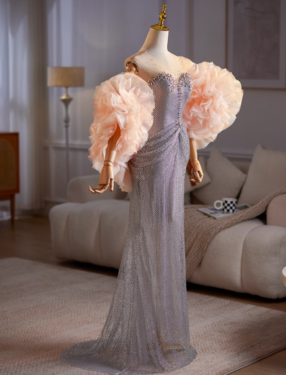 Classical Sheath Illusion Neck Draped Sweet 16th Dresses Beading Rhinestones Prom Dress AP5032