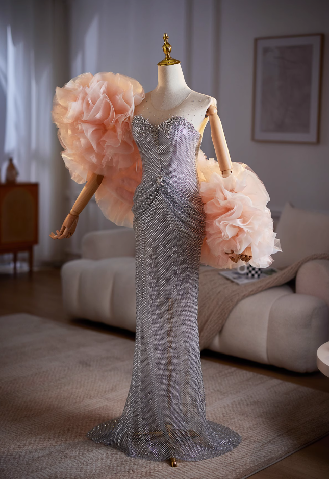 Classical Sheath Illusion Neck Draped Sweet 16th Dresses Beading Rhinestones Prom Dress AP5032