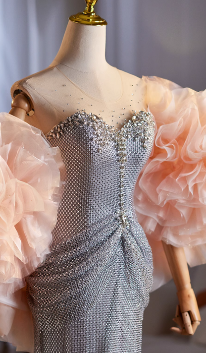 Classical Sheath Illusion Neck Draped Sweet 16th Dresses Beading Rhinestones Prom Dress AP5032