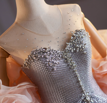 Classical Sheath Illusion Neck Draped Sweet 16th Dresses Beading Rhinestones Prom Dress AP5032