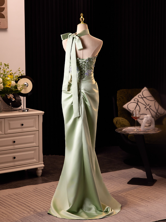 Fantastic Sheath Strapless Sweet 16th Dresses High-Slit Satin Appliques Prom Dress AP5033