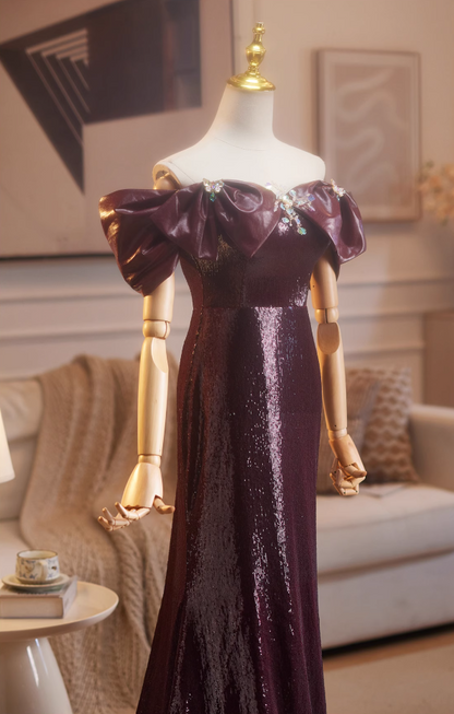 Sweet Sheath Off-Shoulder Lace-Up Sweet 16th Dresses Sequins Beading Prom Dress AP5034