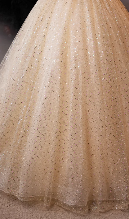 Vintage Square Neck A-Line Layered Tulle Sweet 16th Gowns Bows Sequins Puff Short Sleeve Prom Dress AP5037