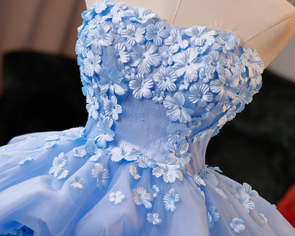 Artistic Strapless A-Line Sweet 16th Gowns Appliques Beads Tiered Tulle Prom Dress AP5038