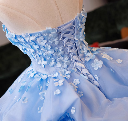 Artistic Strapless A-Line Sweet 16th Gowns Appliques Beads Tiered Tulle Prom Dress AP5038