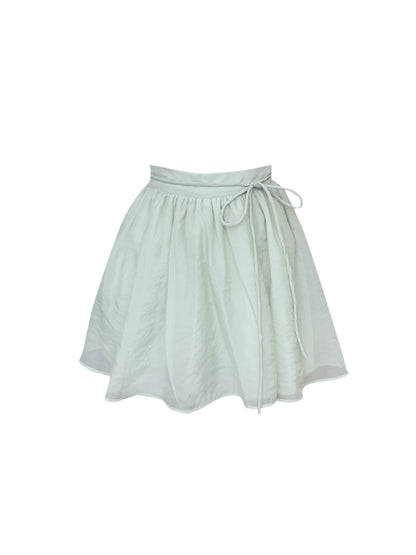 Dreamy White Sleeveless Cowl Neck Top A-Line Mini Skirt Simple Tie Waist Soft Fabric 2-Piece Set Flared Short Dress AP5039