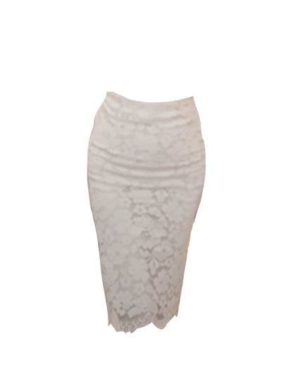 Simple Blue Long Sleeve Blouse Light Beige Lace Pencil Midi Skirt Elegant Intricate Floral Patterns V Neck 2-Piece Set Short Dress AP5055