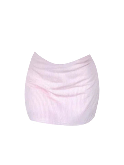 Stylish 2-Piece Set Pink Sheath Mini Skirt Vogue V-Neck Bow Accent Lace Trim Short Dress AP5058