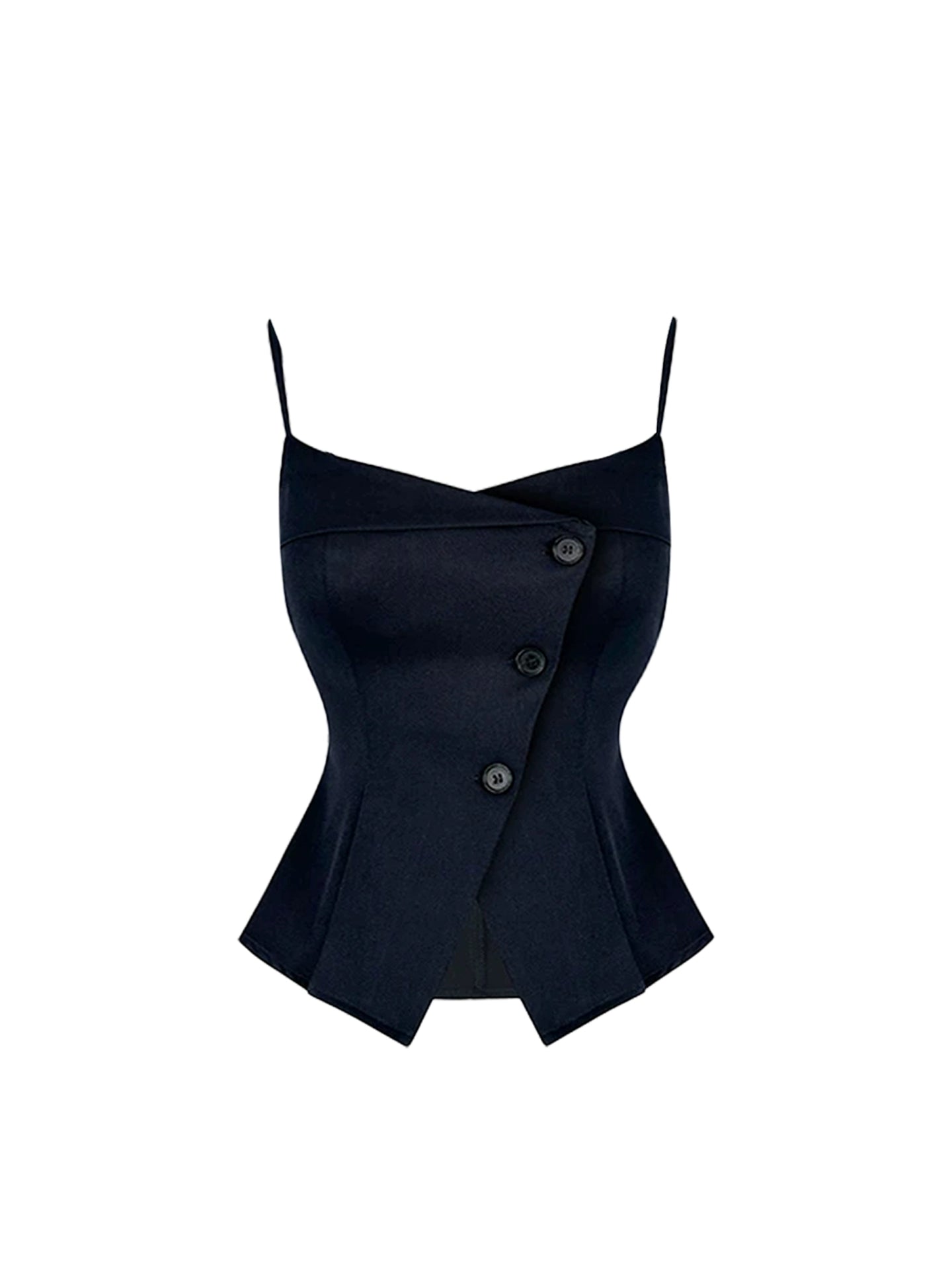 Flattering Button-Accented Peplum Top 2-Piece Set Mini Skirt Chic Slim-Fit Spaghetti Strap Bodycon Short Dress AP5059