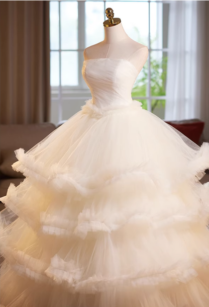 Attractive Strapless A-Line Sweet 16th Gowns Tiered Tulle Prom Dress AP5062