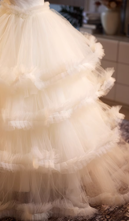 Attractive Strapless A-Line Sweet 16th Gowns Tiered Tulle Prom Dress AP5062