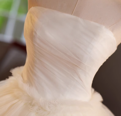 Attractive Strapless A-Line Sweet 16th Gowns Tiered Tulle Prom Dress AP5062