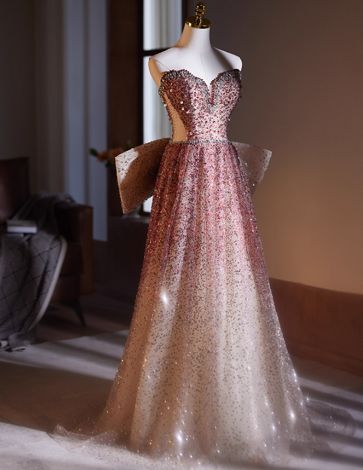 Princess Strapless A-Line Sweet 16th Gowns Sequins Beading Rhinestones Bow Prom Dress AP5066