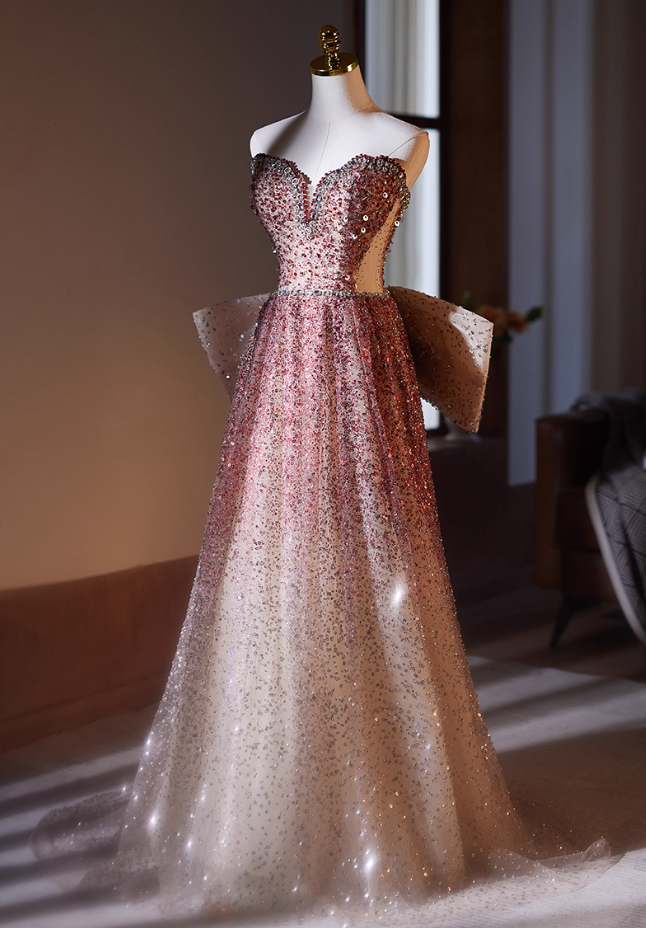 Princess Strapless A-Line Sweet 16th Gowns Sequins Beading Rhinestones Bow Prom Dress AP5066