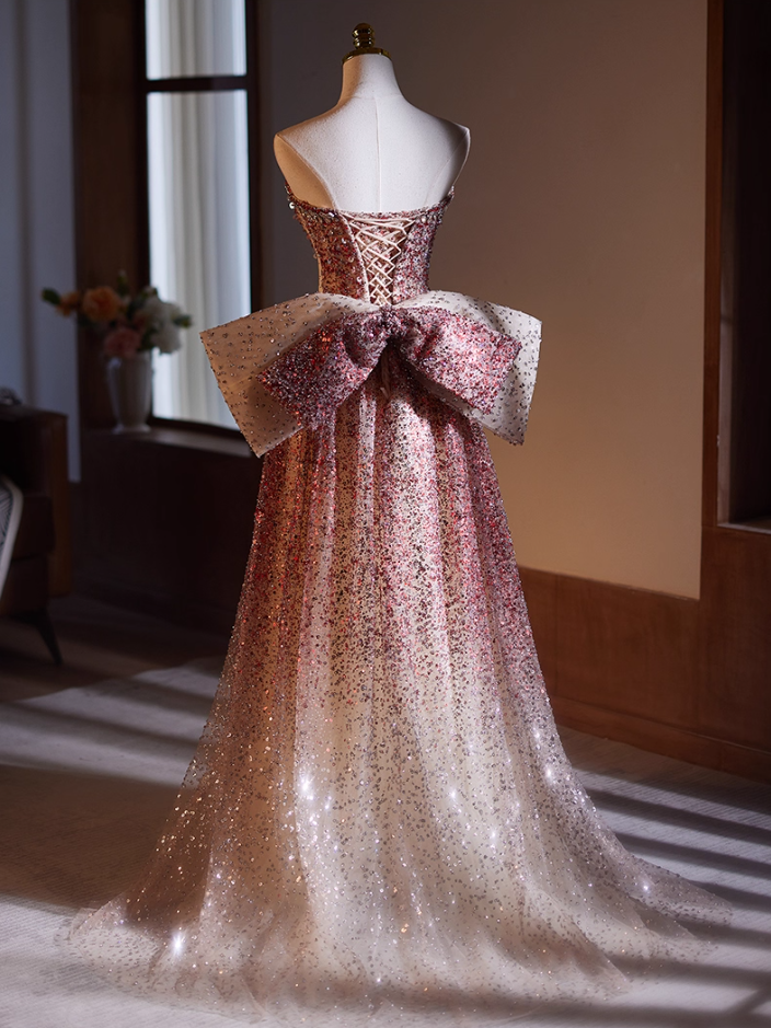 Princess Strapless A-Line Sweet 16th Gowns Sequins Beading Rhinestones Bow Prom Dress AP5066