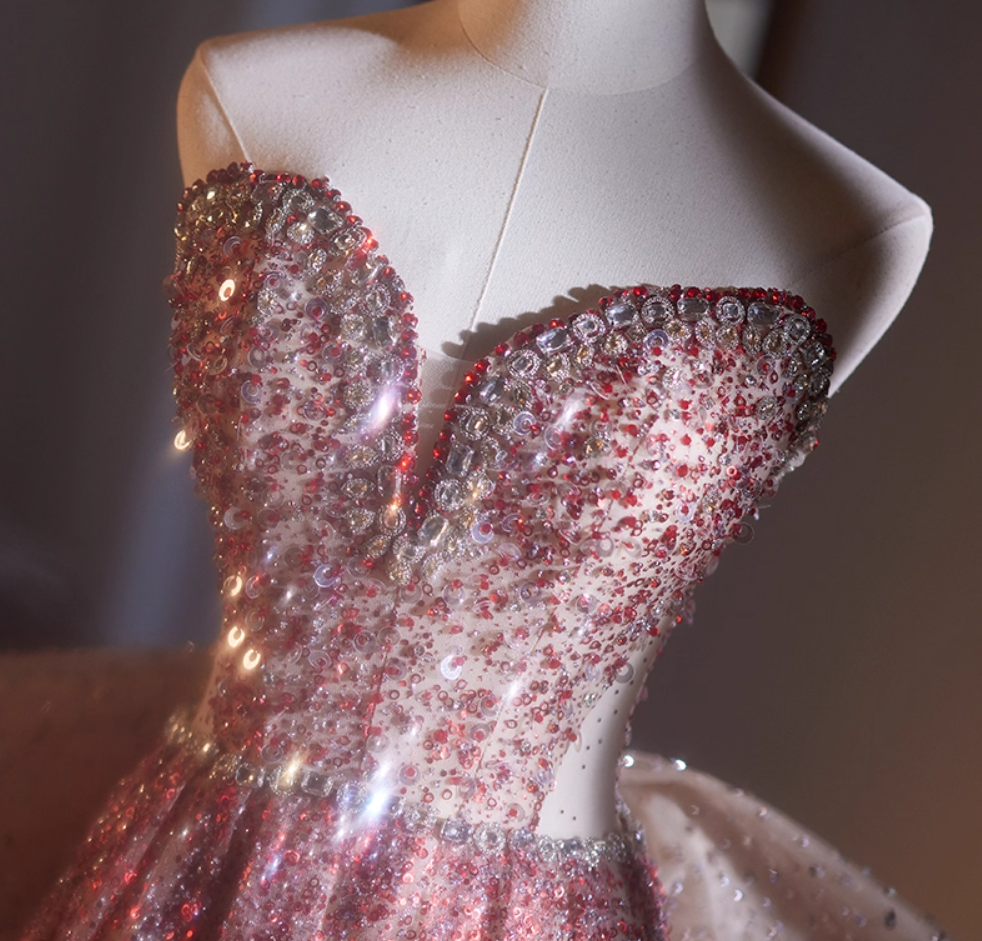 Princess Strapless A-Line Sweet 16th Gowns Sequins Beading Rhinestones Bow Prom Dress AP5066