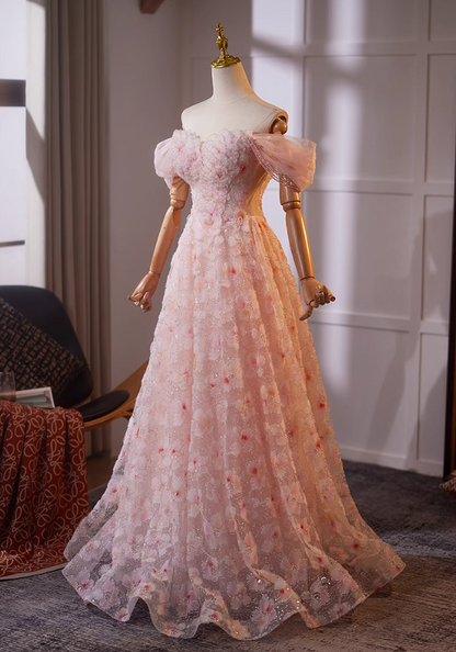 Pretty Off-Shoulder Floral A-Line Sweet 16th Dresses Beading Sequins Prom Dress AP5067