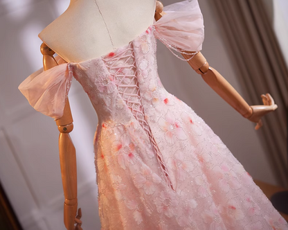 Pretty Off-Shoulder Floral A-Line Sweet 16th Dresses Beading Sequins Prom Dress AP5067